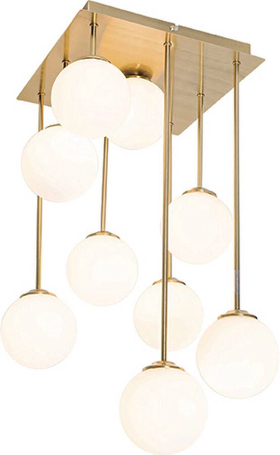 QAZQA athens-opal Moderne Plafondlamp 9 lichts L 31 cm Goud Woonkamer Slaapkamer Keuken