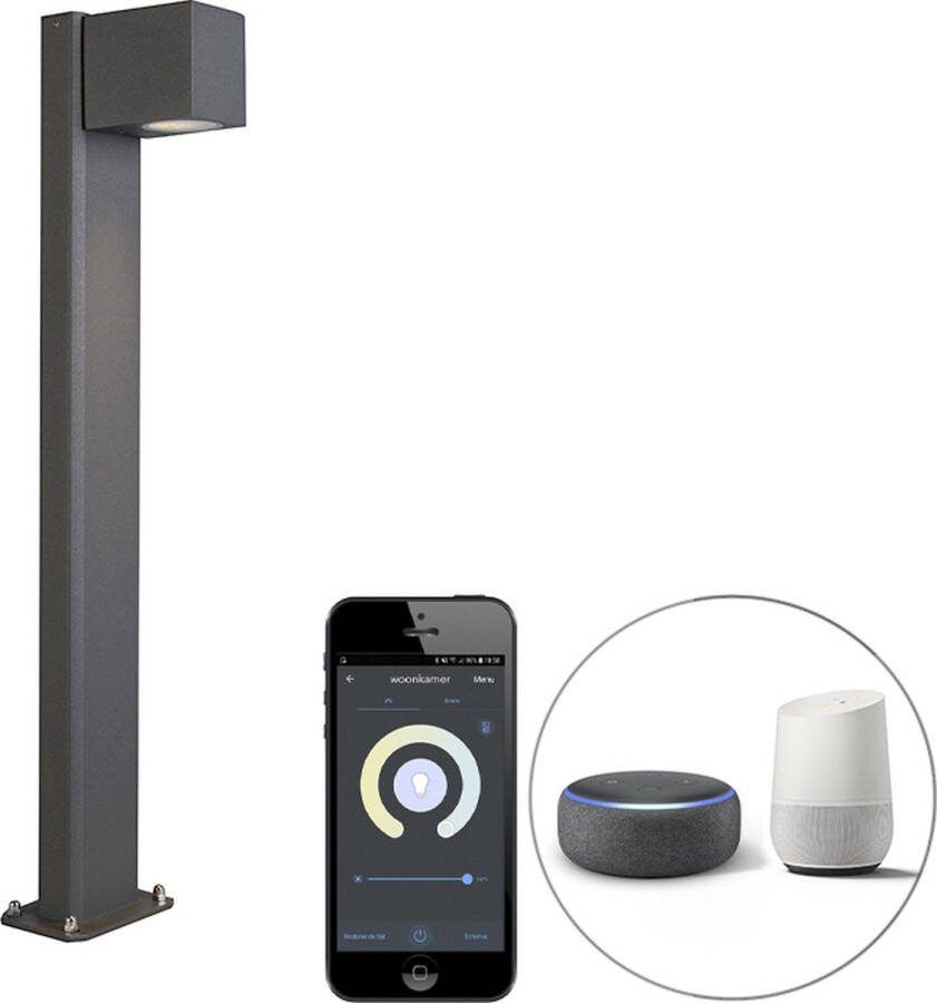 QAZQA baleno Moderne LED Smart Staande Buitenlamp Staande Lamp voor buiten incl. wifi 1 lichts H 65 cm Donkergrijs Buitenverlichting
