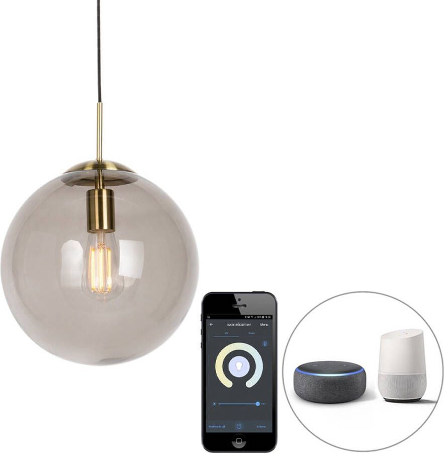 QAZQA ball Moderne LED Smart Hanglamp incl. wifi 1 lichts Ø 30 cm Goud messing Woonkamer Slaapkamer Keuken