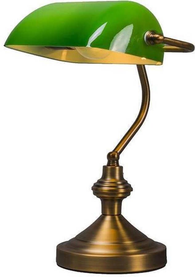 QAZQA Klassieke Tafellamp notarislamp Brons Met Groen Glas Banker