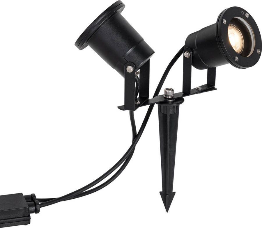 QAZQA basic Klassieke Priklamp Prikspot buitenlamp 2 lichts L 23 cm Zwart Buitenverlichting