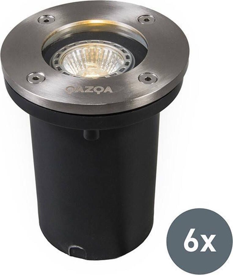 QAZQA basic Moderne Grondspot 6 lichts Ø 105 mm Staal Buitenverlichting