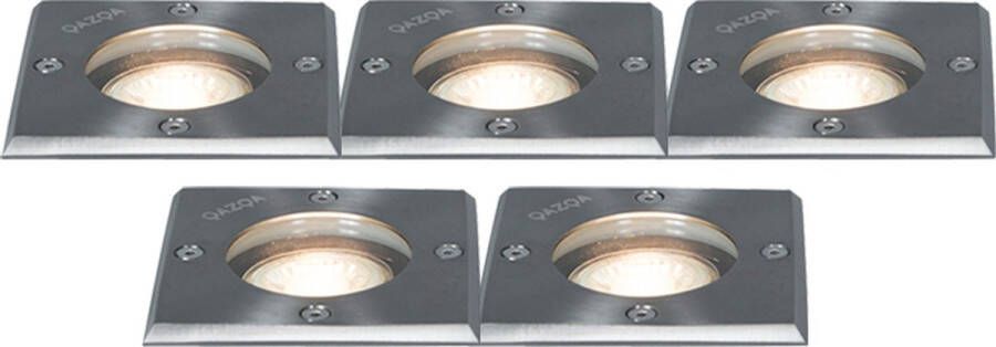 QAZQA basic square Moderne Grondspot 1 lichts L 10.5 cm Staal Buitenverlichting