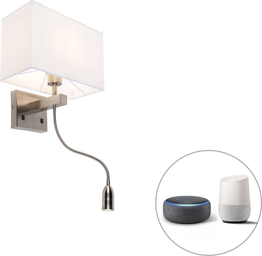 QAZQA bergamo Moderne LED Smart Wandlamp met kap incl. wifi voor binnen 1 lichts D 200 cm Wit Woonkamer Slaapkamer