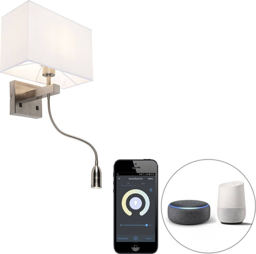 QAZQA bergamo Moderne LED Smart Wandlamp met kap incl. wifi voor binnen 1 lichts D 200 cm Wit Woonkamer Slaapkamer