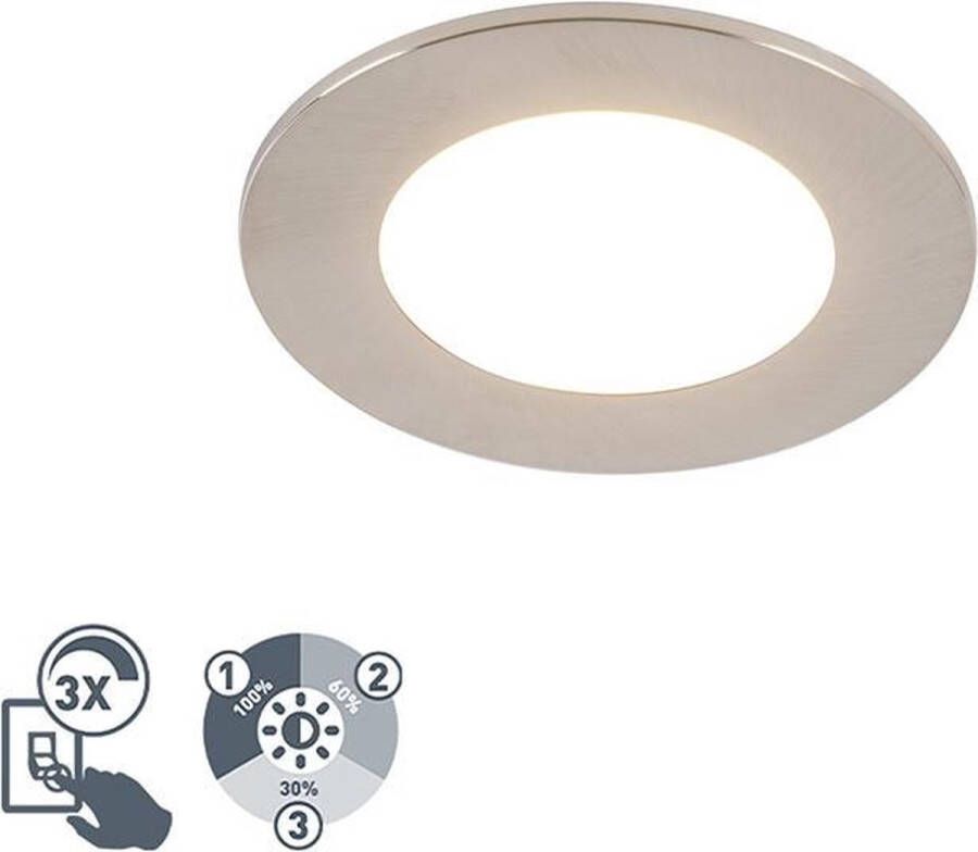 QAZQA blanca Moderne LED Dimbare Inbouwspot met Dimmer voor badkamer 1 lichts Ø 90 mm Staal