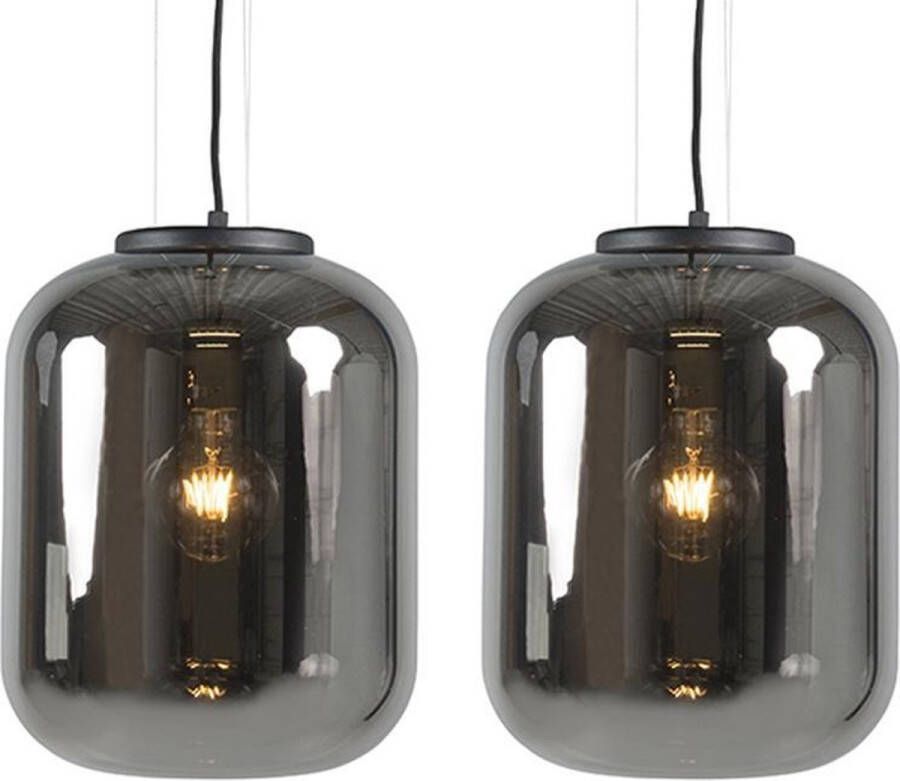 QAZQA Set Van 2 Design Hanglampen Zwart Met Smoke Glas Bliss