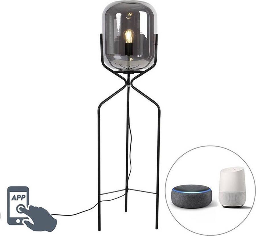 QAZQA bliss Design LED Dimbare Smart Vloerlamp | Staande Lamp incl. wifi met Dimmer 1 lichts H 120 cm Zwart Woonkamer | Slaapkamer | Keuken
