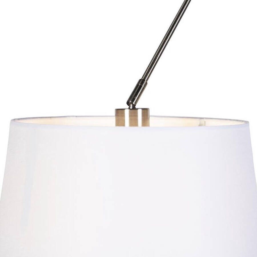 QAZQA Hanglamp Staal Met Linnen Kappen Wit 35 Cm 2-lichts Blitz