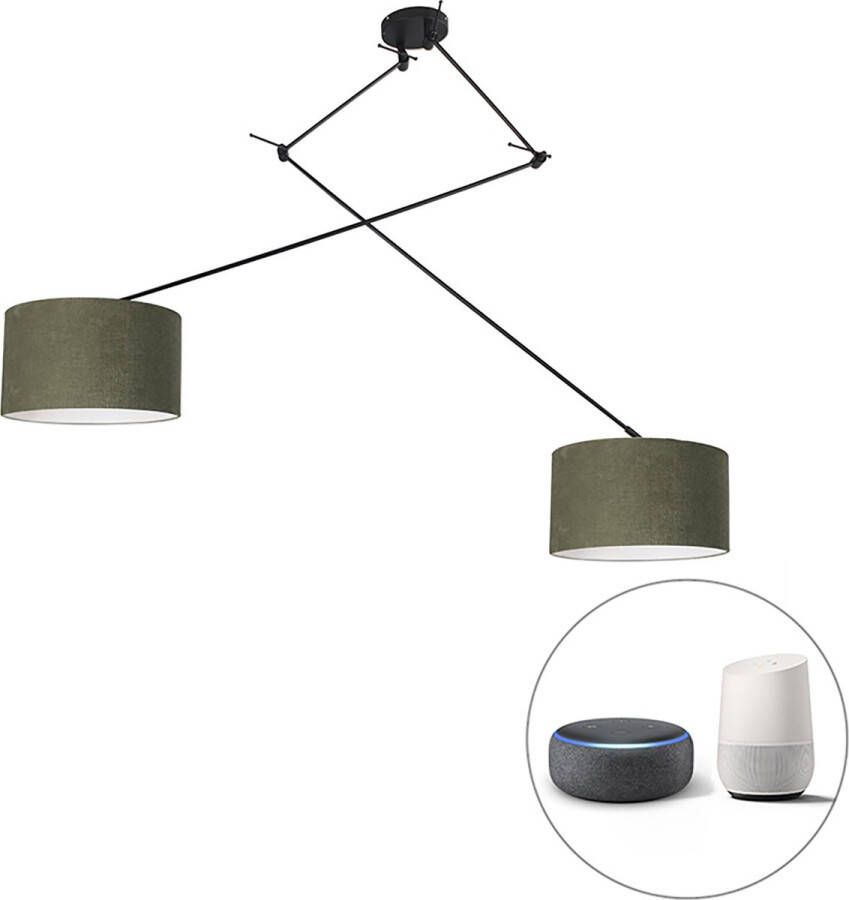QAZQA blitz Moderne LED Dimbare Smart Hanglamp incl. wifi met Dimmer 2 lichts H 148.5 cm Groen Woonkamer
