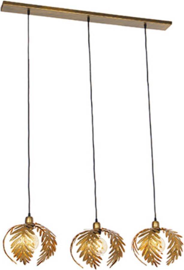 QAZQA botanica Landelijke Hanglamp voor boven de eettafel in eetkamer 3 lichts L 100 cm Goud messing Woonkamer Slaapkamer Keuken