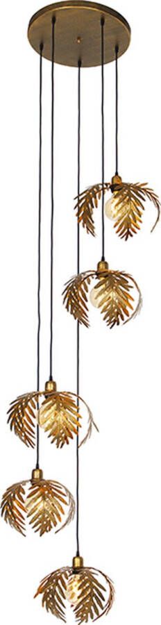 QAZQA botanica Landelijke Hanglamp voor boven de eettafel in eetkamer 5 lichts Ø 70 cm Goud messing Woonkamer Slaapkamer Keuken