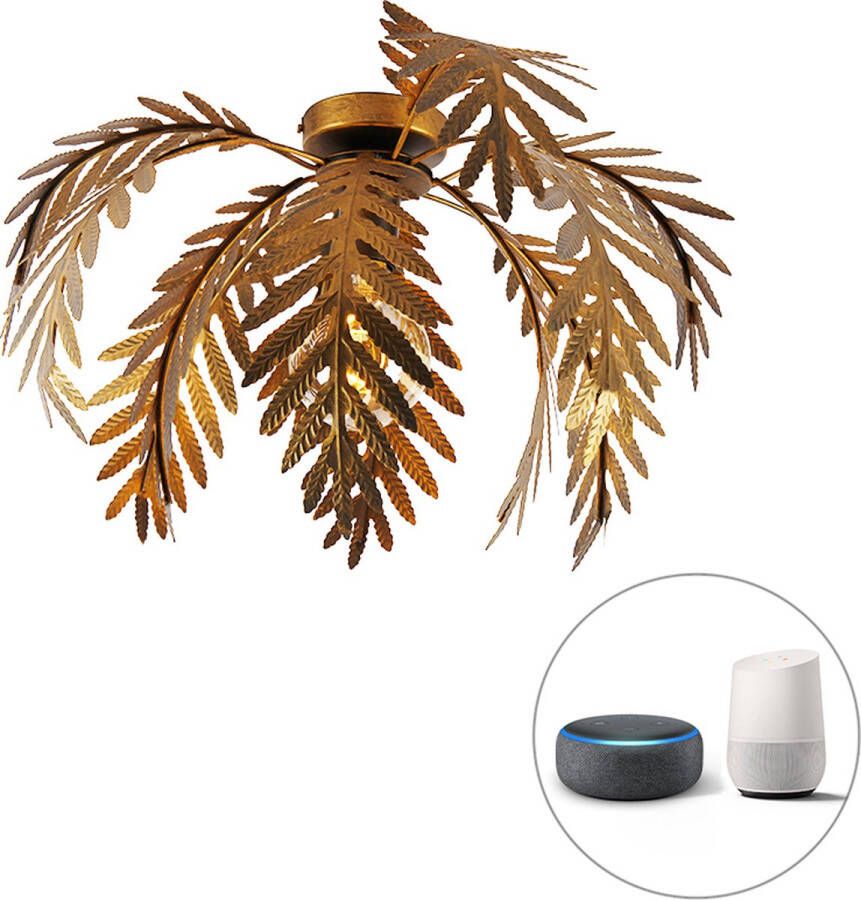 QAZQA 106186 botanica Landelijke LED Smart Plafondlamp incl. wifi 1 lichts Ø 45 cm Goud messing Woonkamer Slaapkamer