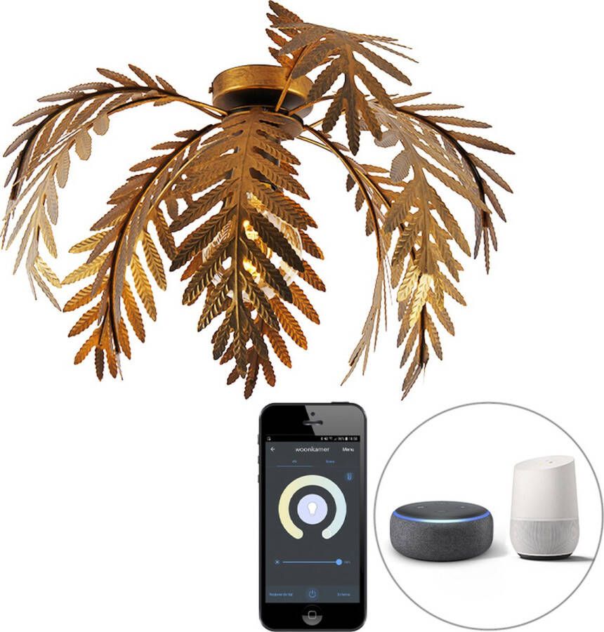 QAZQA 106186 botanica Landelijke LED Smart Plafondlamp incl. wifi 1 lichts Ø 45 cm Goud messing Woonkamer Slaapkamer