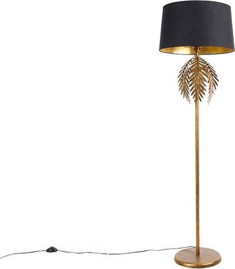 QAZQA botanica Landelijke Vloerlamp Staande Lamp met kap 1 lichts H 168 cm Zwart Goud Woonkamer Slaapkamer