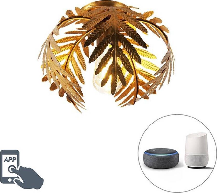 QAZQA botanica Retro LED Dimbare Smart Plafondlamp incl. wifi met Dimmer 1 lichts Ø 24 cm Goud messing Woonkamer | Slaapkamer | Keuken