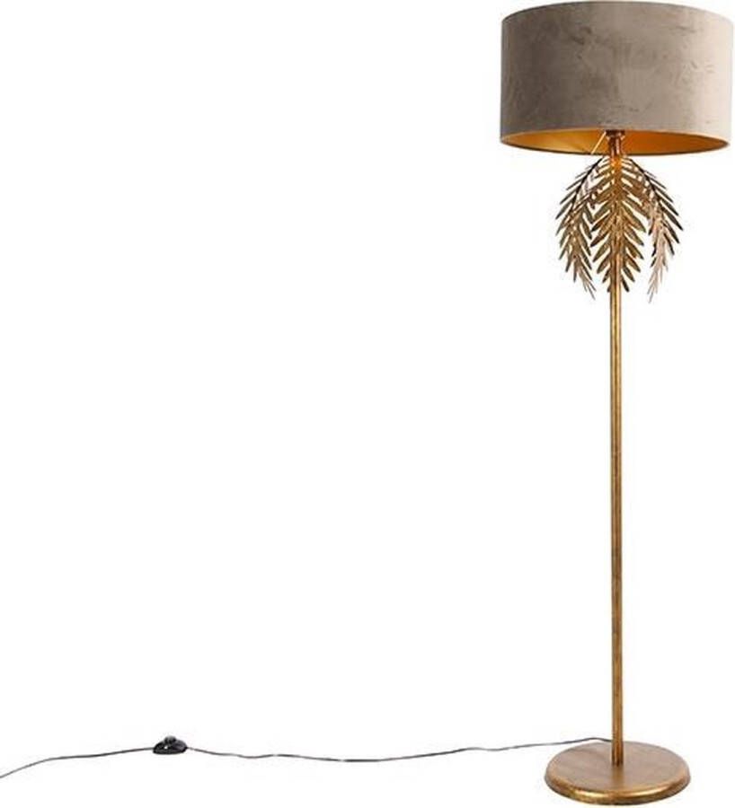 QAZQA Vintage Vloerlamp Goud 145 Cm Met Velours Kap Taupe 50 Cm Botanica