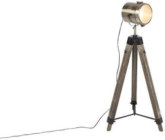 QAZQA Braha Industriele Tripod driepoot vloerlamp Staande Lamp 1 lichts H 1400 mm Bruin Industrieel Woonkamer Slaapkamer Keuken