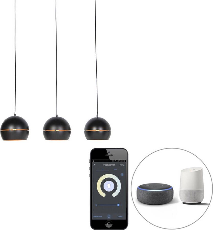 QAZQA buell Industriele LED Smart Hanglamp incl. wifi voor boven de eettafel in eetkamer 3 lichts L 110 cm Zwart Industrieel Woonkamer Slaapkamer