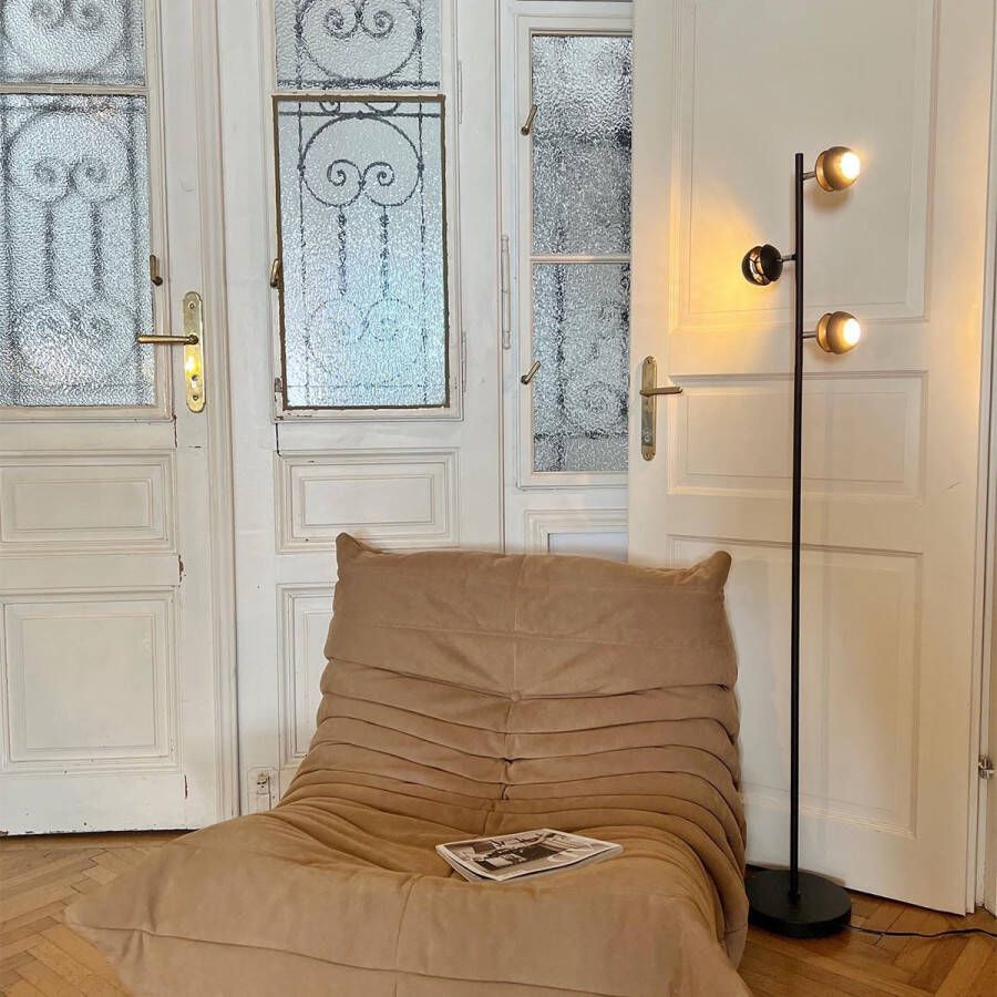 QAZQA buell Moderne Dimbare LED Smart Vloerlamp Staande Lamp incl. wifi met Dimmer 3 lichts H 150 cm Zwart Goud Woonkamer