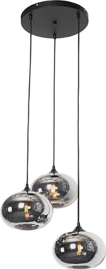 QAZQA busa Art Deco Hanglamp 3 lichts Ø 45 cm Zwart Woonkamer Slaapkamer Keuken