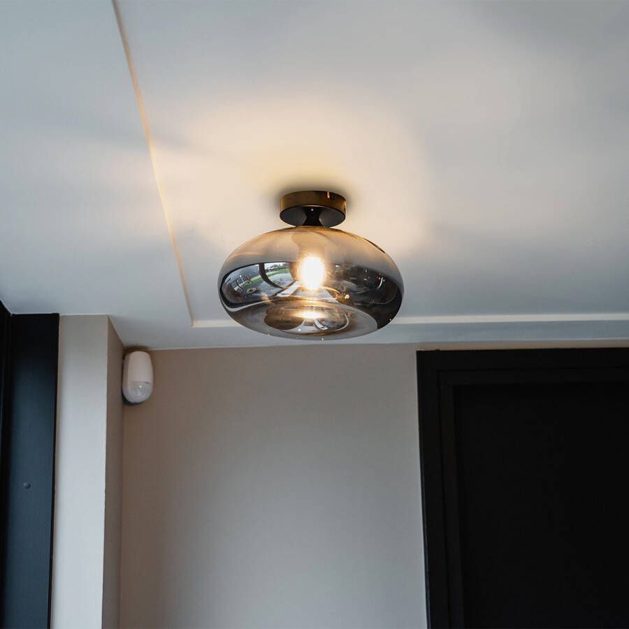 QAZQA busa Art Deco LED Dimbare Smart Plafondlamp incl. wifi met Dimmer 1 lichts Ø 28 cm Zwart Woonkamer Slaapkamer Keuken