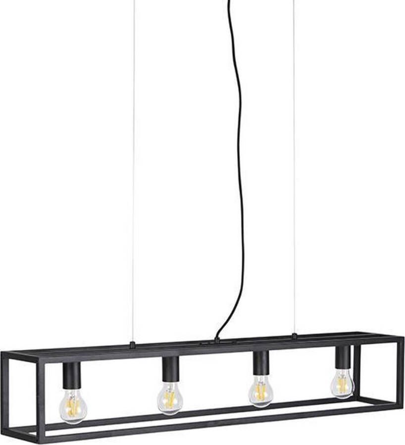 QAZQA cage Industriele LED Dimbare Smart Hanglamp eettafel incl. wifi met Dimmer voor boven de eettafel | in eetkamer 4 lichts L 100 cm Zwart Industrieel Woonkamer