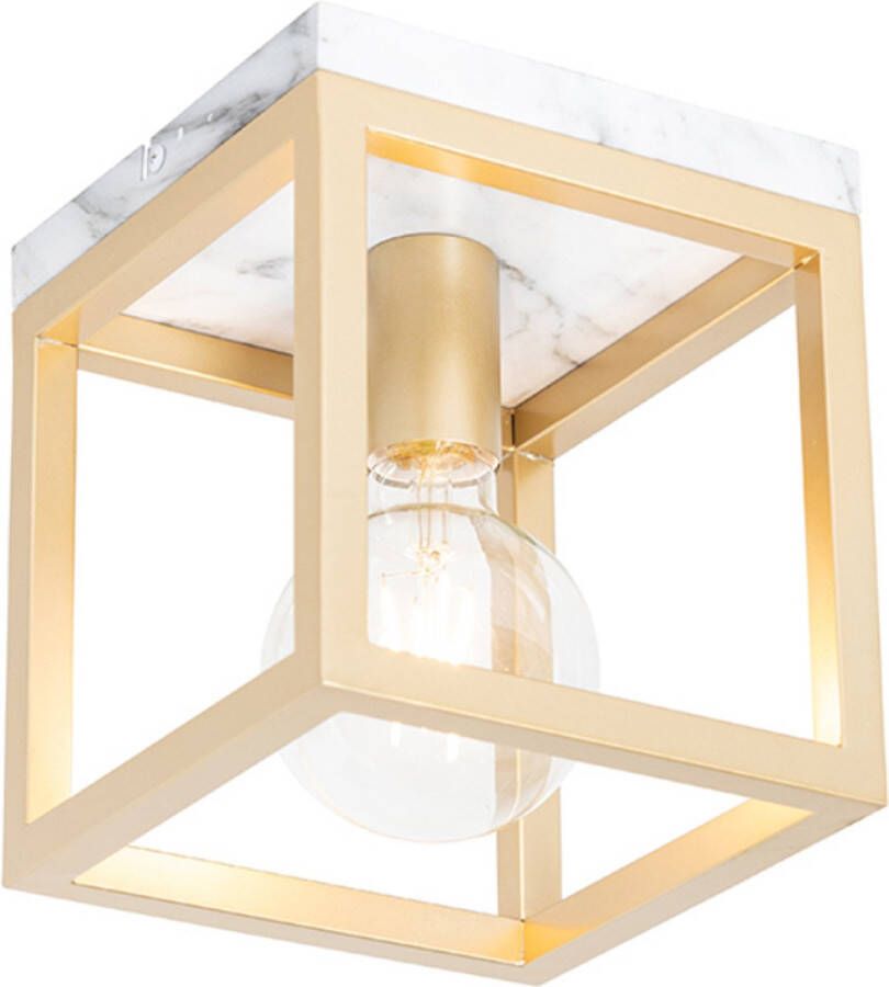 QAZQA cage Industriele Plafondlamp 1 lichts L 18 cm Goud messing Industrieel Woonkamer Slaapkamer Keuken