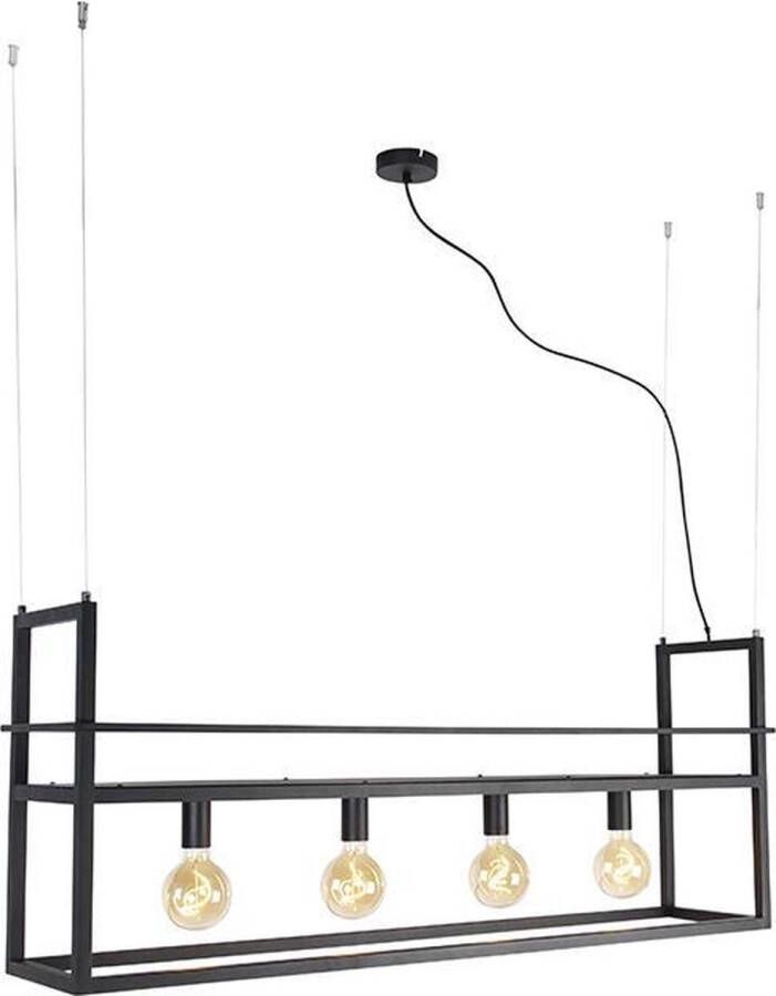 QAZQA cage rack Industriele Hanglamp eettafel voor boven de eettafel in eetkamer 4 lichts L 118 cm Zwart Industrieel Woonkamer Slaapkamer Keuken