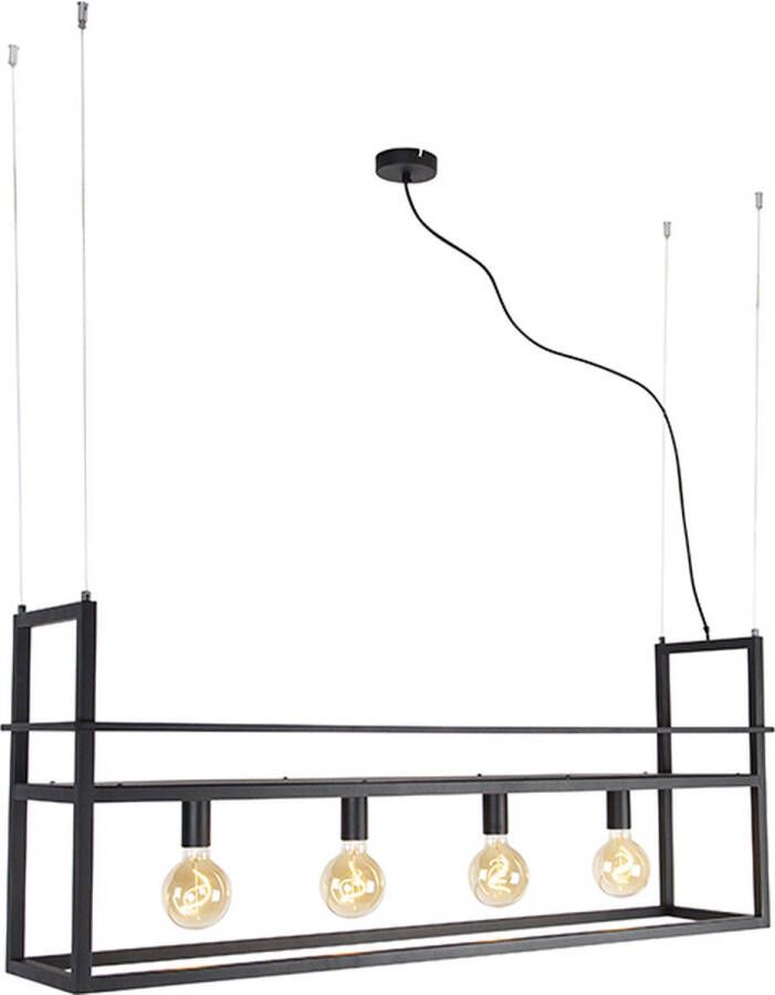 QAZQA 106193 cage rack Industriele LED Smart Hanglamp eettafel incl. wifi voor boven de eettafel in eetkamer 4 lichts L 118 cm Zwart Industrieel Woonkamer Slaapkamer Keuken