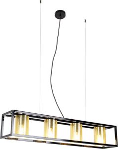 QAZQA cagetess Industriele Hanglamp voor boven de eettafel in eetkamer 4 lichts L 99.5 cm Goud messing Industrieel Woonkamer Slaapkamer Keuken
