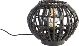 QAZQA canna Landelijke Tafellamp 1 lichts H 23 cm Zwart Woonkamer Slaapkamer