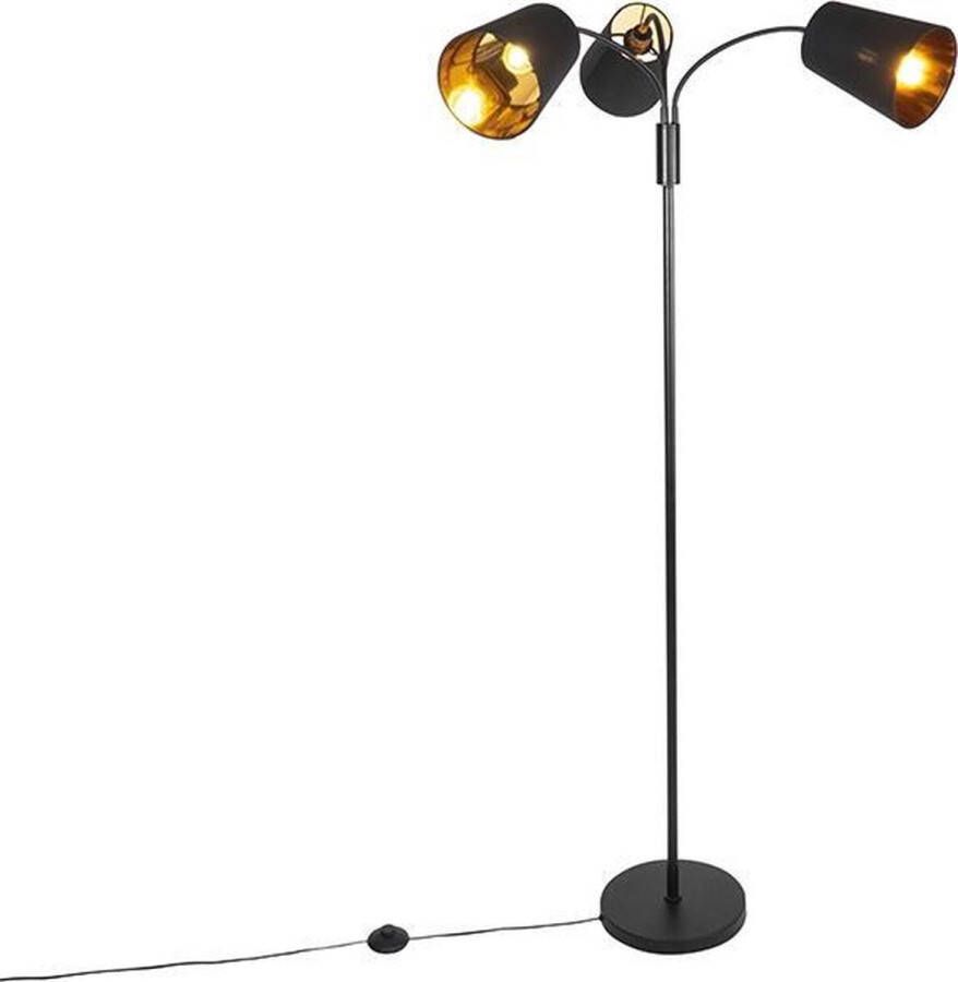 QAZQA carmen Moderne Vloerlamp Staande Lamp met flexarm 3 lichts H 160 cm Zwart Woonkamer Slaapkamer Keuken