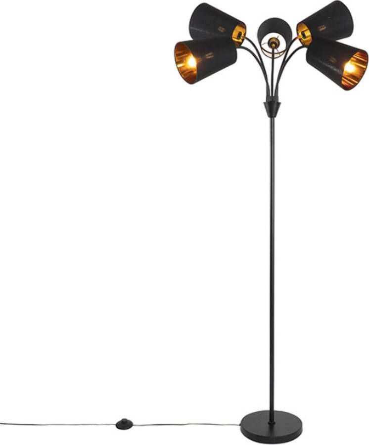 QAZQA carmen Moderne Vloerlamp Staande Lamp met flexarm 5 lichts H 160 cm Zwart Woonkamer Slaapkamer Keuken