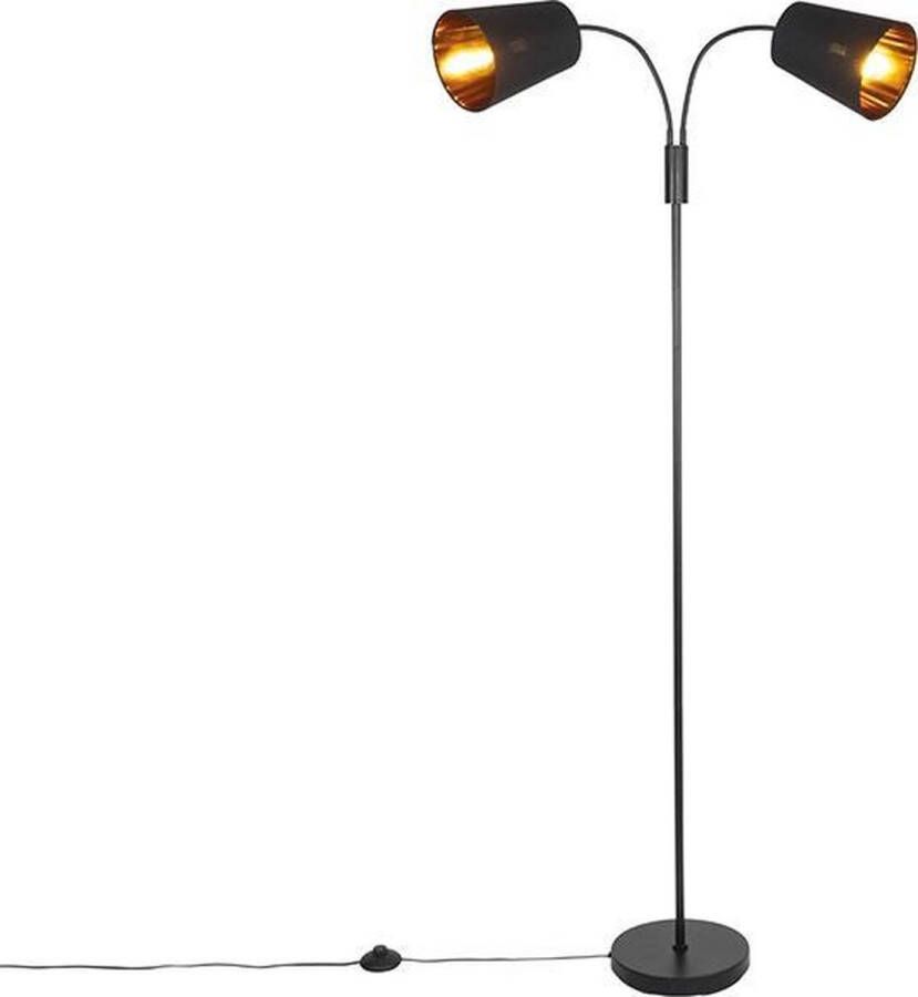 QAZQA carmen Moderne Vloerlamp Staande Lamp met zwenkarm 2 lichts H 160 cm Zwart Woonkamer Slaapkamer Keuken