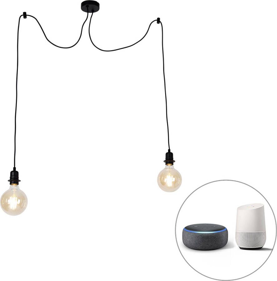 QAZQA cava Moderne LED Dimbare Smart Hanglamp incl. wifi met Dimmer 2 lichts H 1500 cm Zwart Woonkamer Slaapkamer Keuken