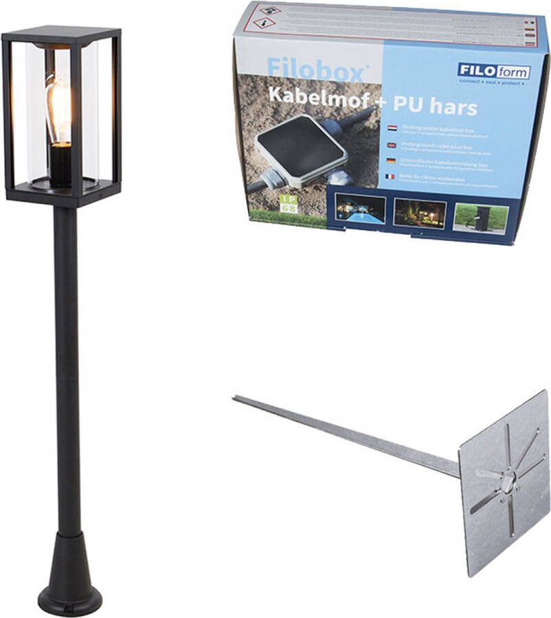 QAZQA charlois Design Staande Buitenlamp | Staande Lamp voor buiten 1 lichts H 100 cm Zwart Buitenverlichting