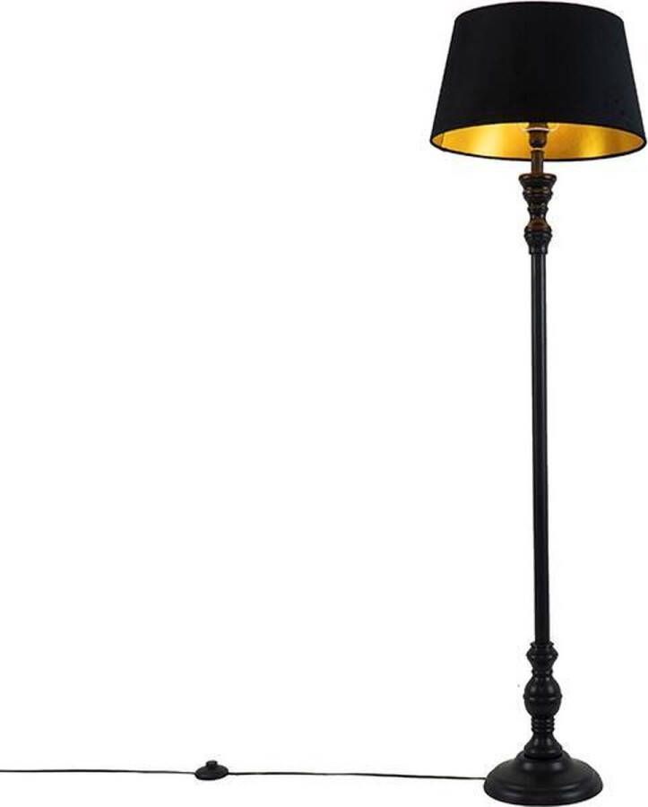 QAZQA classico Klassieke Vloerlamp Staande Lamp met kap 1 lichts H 155 cm Zwart Goud Woonkamer Slaapkamer Keuken