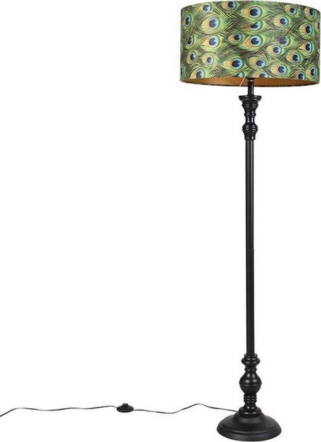 QAZQA classico Klassieke Vloerlamp Staande Lamp met kap 1 lichts H 1565 mm Zwart Goud Woonkamer Slaapkamer Keuken