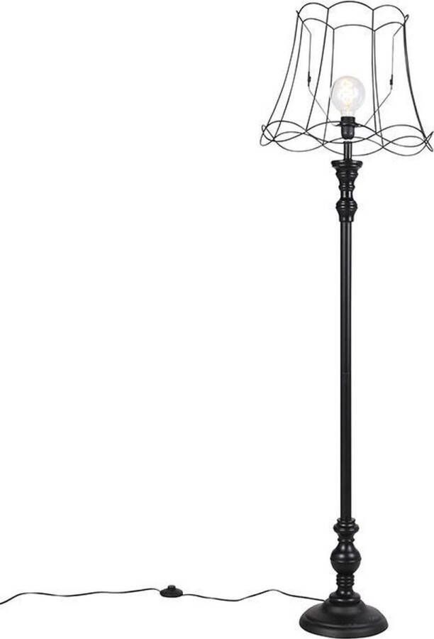 QAZQA classico Klassieke Vloerlamp Staande Lamp met kap 1 lichts H 1650 mm Zwart Woonkamer Slaapkamer Keuken