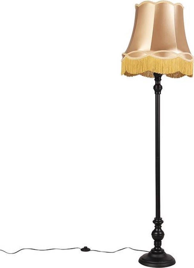 QAZQA classico Klassieke Vloerlamp Staande Lamp met kap 1 lichts H 1660 mm Zwart Goud Woonkamer Slaapkamer Keuken