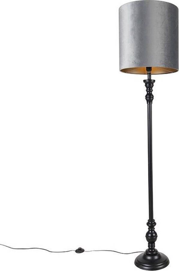 QAZQA classico Klassieke Vloerlamp Staande Lamp met kap 1 lichts H 172 cm Grijs Woonkamer Slaapkamer Keuken