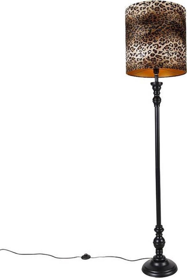 QAZQA classico Klassieke Vloerlamp Staande Lamp met kap 1 lichts H 172 cm Luipaard print Woonkamer Slaapkamer Keuken