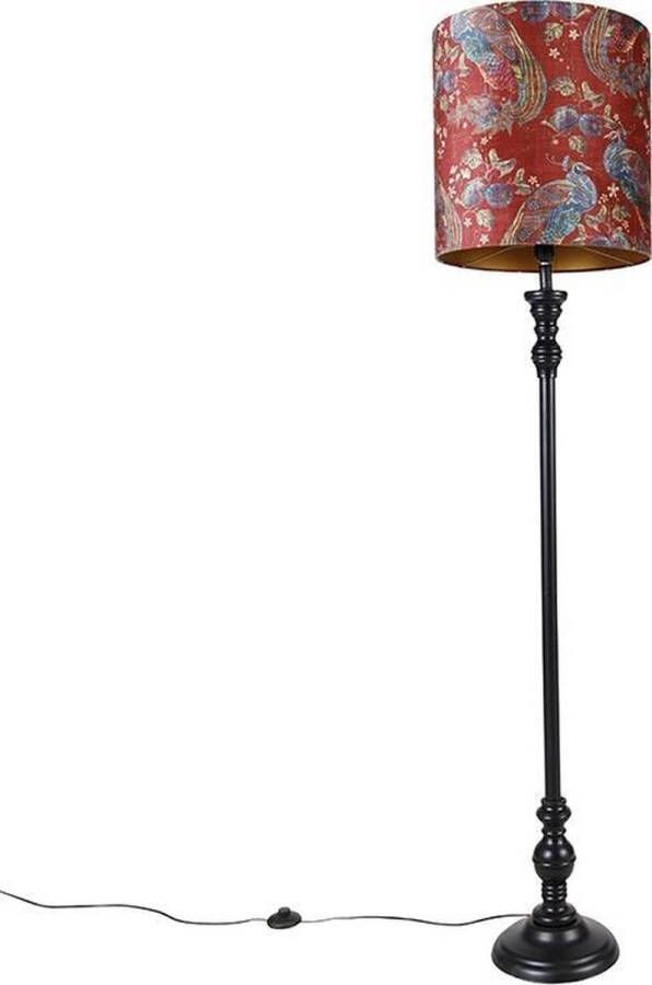 QAZQA classico Klassieke Vloerlamp Staande Lamp met kap 1 lichts H 172 cm Rode pauw print Woonkamer Slaapkamer