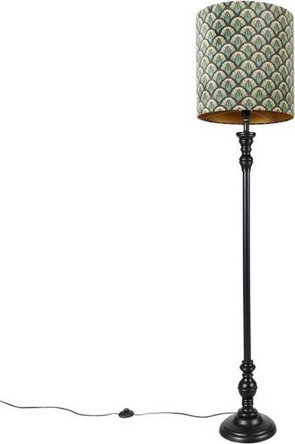 QAZQA classico Klassieke Vloerlamp Staande Lamp met kap 1 lichts H 172 cm Zwart Goud Woonkamer Slaapkamer