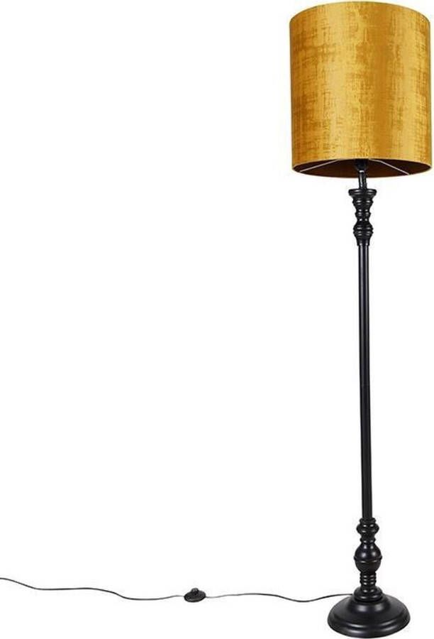 QAZQA classico Klassieke Vloerlamp Staande Lamp met kap 1 lichts H 172 cm Zwart Goud Woonkamer Slaapkamer