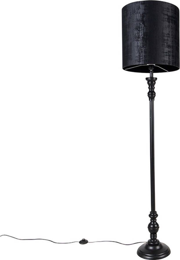 QAZQA classico Klassieke Vloerlamp Staande Lamp met kap 1 lichts H 172 cm Zwart Woonkamer Slaapkamer