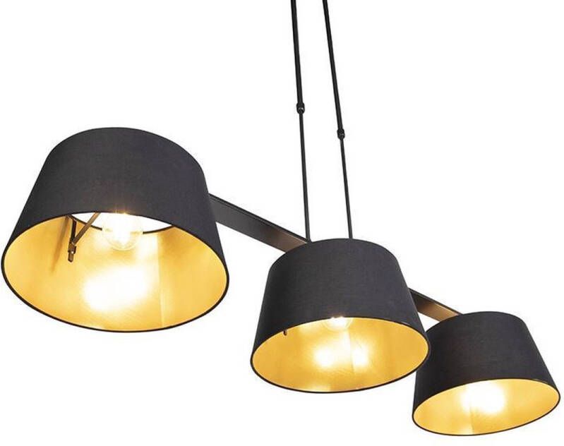 QAZQA combi Moderne Hanglamp met kap voor boven de eettafel in eetkamer 3 lichts L 1075 mm Zwart Woonkamer Slaapkamer Keuken