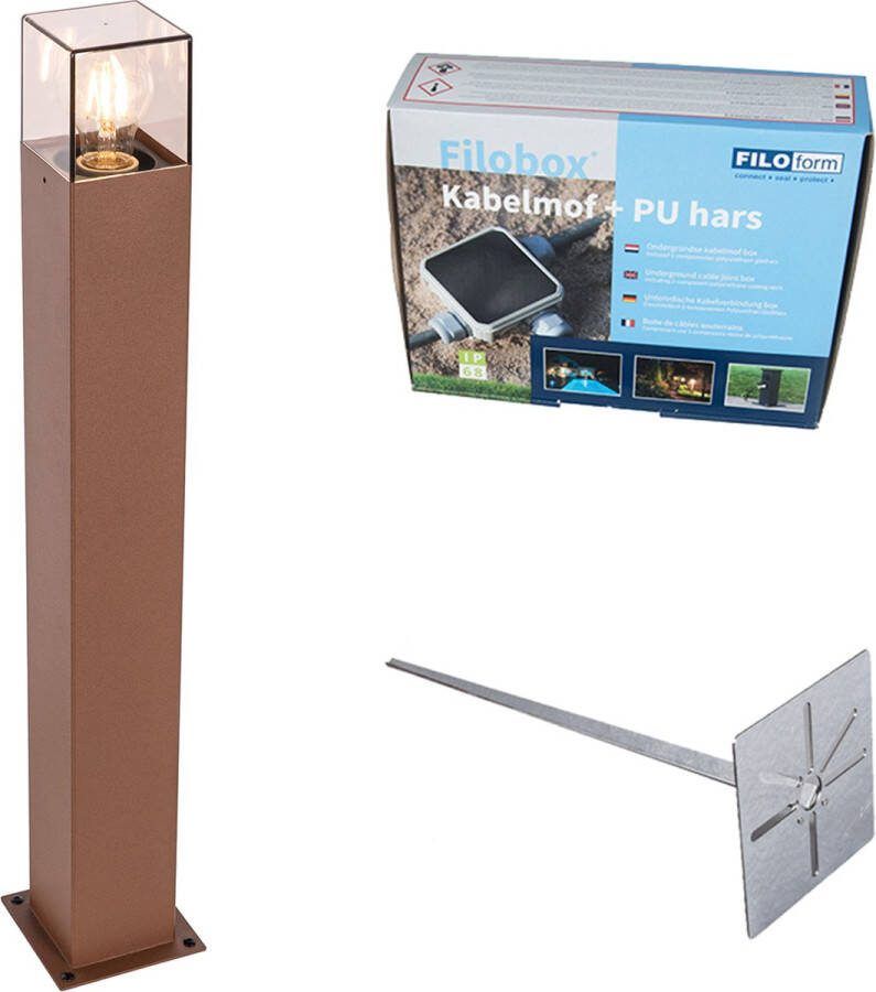 QAZQA denmark Industriele Staande Buitenlamp Staande Lamp voor buiten 1 lichts H 700 mm Roestbruin Industrieel Buitenverlichting
