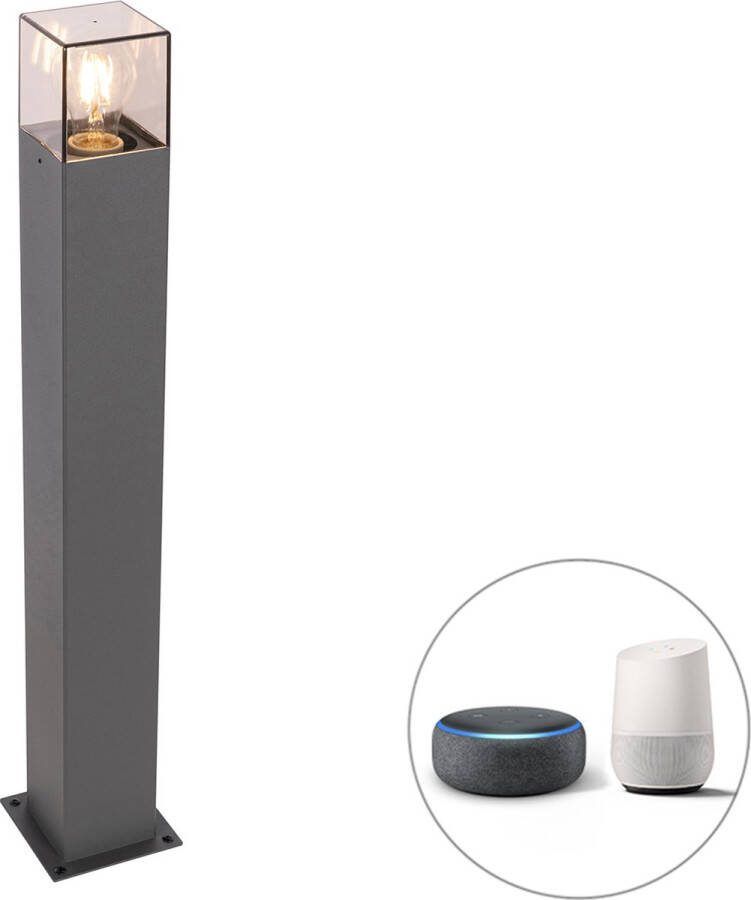 QAZQA denmark Moderne Dimbare LED Smart Staande Buitenlamp Staande Lamp voor buiten incl. wifi met Dimmer 1 lichts H 700 mm Donkergrijs Buitenverlichting